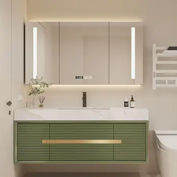 Американски шкаф за баня, каменна плака, шкаф за баня от масивно дърво, лесно лукс, интелигентен маса за пране на поръчка