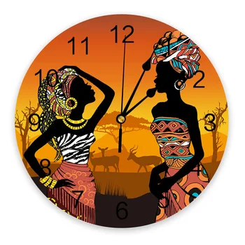 Африкански жени в етнически стил, Черни Дамски Стенни часовници, Безшумни цифрови часовници за декорация на дома, спални, кухни, Окачени часовници