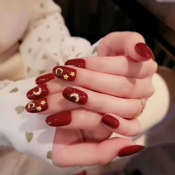 Бадемовидни режийни ноктите със средна дължина, модни елиптична форма, подходящ за носене на ноктите натиснете върху ноктите, пълно покритие, режийни нокти за жени