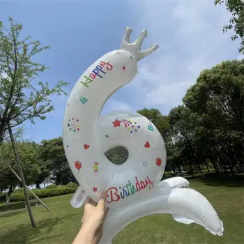 Балон Декорация за детски рожден Ден 32-Инчов Стоящи Бяла Корона Цифров балон Ins Wind Малка Прясна алуминиево фолио