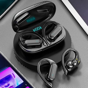 Безжични слушалки с докосване, ухото куки за слушалки, водоустойчив стерео слушалки, съвместими с Bluetooth, с цифров дисплей 5.3.