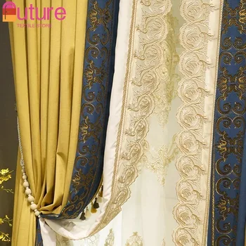 Висококачествен Европейски плътен цвят Плюс плътни завеси за вили с царски син злато сянка завеси за хол, трапезария, спалня