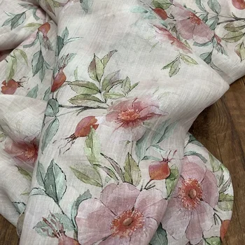 Висококачествена тъкан Ramie плат с флорални и плодови принтом в стил мозайка за дрехи чонсам