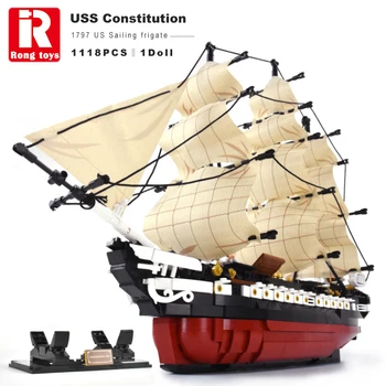 Военни кораби на ВМС на САЩ градивните елементи на USS Constitution Sail Фрегата Военен Боен Състав комплект Лодка Тухли Детски строителни играчки