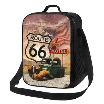 Да Получите Удоволствие от Многократно Обяд-бокс Route 66 за Многофункционални автомобилни пътища в САЩ, пътен Знак, Термоохладителя, Хранително-вкусовата Изолирана чанта за Обяд