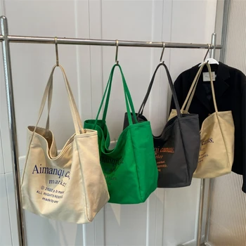 Дамски чанта през рамо с голям капацитет, ежедневна чанта за пазаруване в ретро стил с букви, Еко-чанта с голям капацитет, преносими холщовые хранителни чанта Bolso