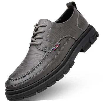 Демисезонная нов дизайнерски обувки на платформа за мъже, Модерен бизнес и Ежедневни кожени обувки с ниски берцем, мъжки работни ботильоны в британски стил