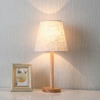 Домакински светодиодна настолна лампа в скандинавски стил с выносным атмосферни светильником на дървена основа с филтър ленено абажуром за декорация на дома