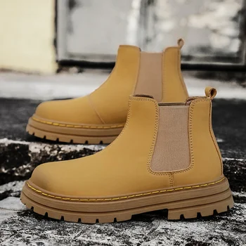 Есенни мъжки износоустойчиви непромокаеми обувки с висок берцем, работно облекло с мека подметка, мини жълти обувки, мъжки обувки