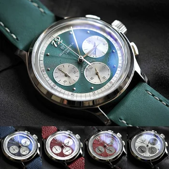 Класически японски кварцов часовник vk64 AL60457, обектив от закалено стъкло, кожена каишка, водоустойчив светещ обтегач 50 м