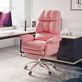 Кожени офис стол с лифта, Модерни Офис стол с мека възглавница, Голям Компютърен стол, Творческа игралното стол с въртяща се облегалка