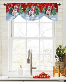 Коледен снежен човек Снежинка Прозорец завеса Хол с Кухненски шкаф, Окачен Балдахин Корниз Джобен балдахин