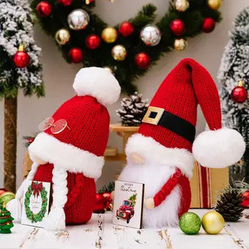 Коледен Тематичен Декор за дома, Коледа кукла джудже ръчно изработени с дървена табела, Празнична Вязаная шапка, Дългата Брада, Коса, Безлични Шарм