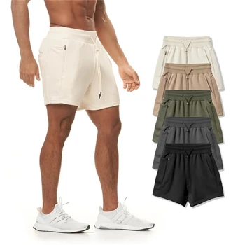 Къси панталонки за фитнес зала за мъже, джоггеры, дрехи за фитнес, Джоггеры с логото на поръчката, с закачалка за кърпи и странични джоб, памучни спортни шорти-cargo