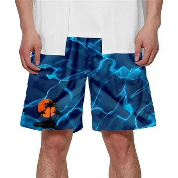 Летни мъжки къси панталони с принтом, Джоггеры за фитнес, спортни топене, Ежедневни дишащи спортни Свободни мъжки плажни панталони на съвсем малък