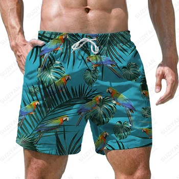 Летни нови мъжки къси панталони с 3D принтом тропически растения, мъжки къси панталони в стила на почивка, модерни ежедневни мъжки къси панталони