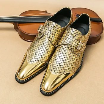 Луксозни Кожени обувки с петна от змийска кожа, Мъжки Дизайнерски Златни Остроносые Обувки, Мъжки Официални Вечерни Сватбени обувки, Мъжки Елегантни Мокасини 2023