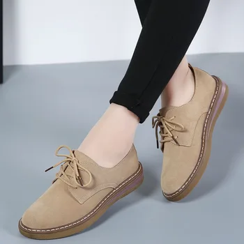 Малки кожени обувки в британския стил 2023, есен и зима, Нов стил, Темперамент, Ежедневни дамски обувки на плоска подметка с шнур