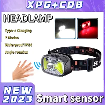 Маркирайте led налобный фенер с интелигентен сензор, Главоболие, лампа за къмпинг, USB-акумулаторна главоболие фенер XPG, мощен главоболие фенер