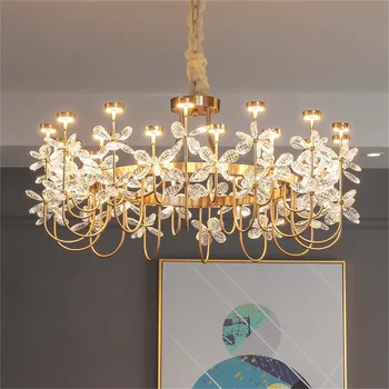 Модерен полилей от кристал и злато, Луксозни Креативен дизайн на Пеперуди, led окачен лампа за дома, хол, трапезария, тавани, полилеи