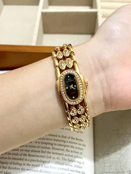 Най-добрите Луксозни Елегантни Дамски Златни часовници, Нишевая Мода, Пълен с Диамантена Каишка За Часовник, Дамски Часовници в Ретро стил, Популярни Персонализирани Часовници