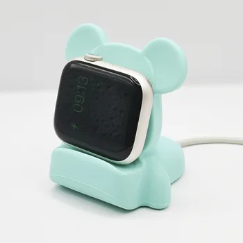 Нова Силиконова поставка за зарядно за Apple Watch Серия 7 6 5 4 3 2 SE За Iwatch с хубав анимационни мечка, тенис на притежателя за презареждане, Аксесоари