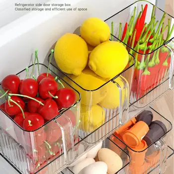 Органайзер за хладилник С дръжка За съхранение на продукти, Прозрачен Страничен Задвижваната Хладилника, Калъф за зеленчуци, плодове, Подправки, Кухненски принадлежности