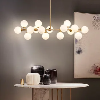 Подвесная лампа за масата за хранене в Скандинавски Стил, Висящи лампи от бял стъклен глобус, подходящи за всекидневна, кухня, спалня и продуктова на полилея