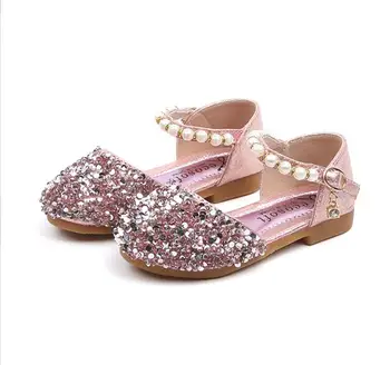 Пролетно обувки за момичета, обувки за денс партита за деца, обувки Принцеса, златна обувки с перли за много момичета, детски розови сандали