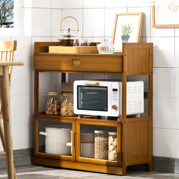 Проста кухненски мебели Кухненски шкафове от японски бамбук, Шкафове за съхранение на кухненските прибори, многопластови стелажи за дома, хол