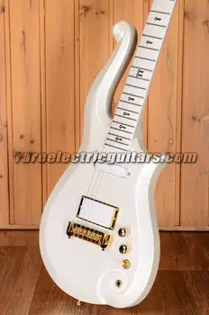 Рядка диамантена серия Prince Облак Бяла електрическа китара, корпус от елша, лешояд от явор, златен обков, инкрустация символи