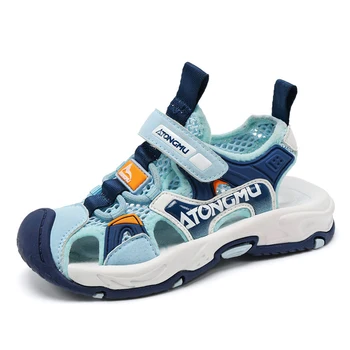Спортни сандали за момчета 2023 г., лятна детска плажна обувки със затворени пръсти на мека противоплъзгаща подметка, бебешки ежедневни сандали