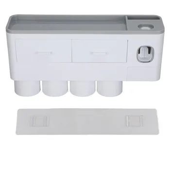 Стенен държач за четка за зъби, Прахоустойчив, от полипропилен, което позволява да се избегне отпадъци, Спестяващ място, Мултифункционален рафтове за съхранение на тоалетни принадлежности за баня,