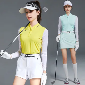 Тениски SG Lady Ice Silk със защита от ултравиолетови лъчи, дамски слънчеви риза за голф, спортни дрехи с дълги ръкави, облегающая охлаждаща облекло за голф, гладки върхове