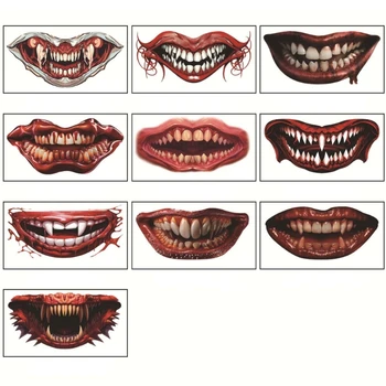 Ужасни Татуировки за Грим Устата на Хелоуин, Временна стикер За лице, 10 бр., на Шега, Аксесоари за Cosplay 