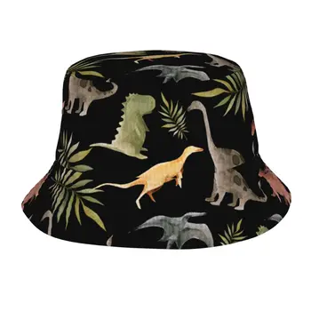 Улични Прекрасни акварели шапки с динозавром За Момичета, Туристически шапки за риболов, шапка-Боб