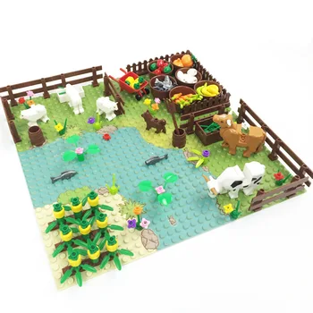 Ферма MOC Creek, малки гранули градивни елементи, растения за сцена, царевица, Овце, Щанд за едър рогат добитък, Детски образователни играчки