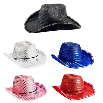 Фетровая шапка с led полета и пайети за жени, Мъжки Каубойски Ежедневни шапки от плътна тъкан 57BD