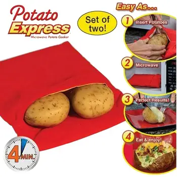 Чанта за микровълнова фурна и картофи Множество Чанта за микровълнова печка, чанта за бързо приготвяне, чанта за картофи, Спестяващ време, Лесно готовящийся Парна джоб за кухни