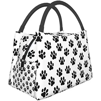 Чанта за обяд с шарките на черна кучешки котешки лапи за жени и мъже, изолиран хладилник, чанта-тоут, чанта за домашния Офис, пикник на открито