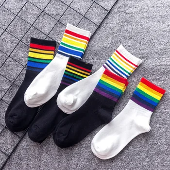 Чорапи Детски Преливащи се цветове Чорапи Сладък японски Чорапи в спортна лента с висока Варела Корейското издание Интернет Червени Модни чорапи Ins