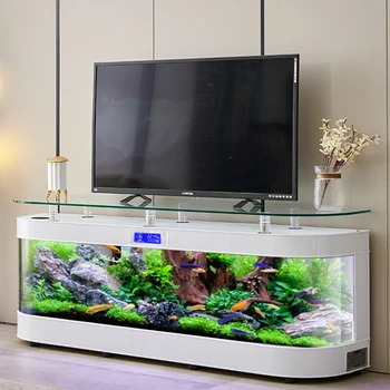 Шкаф за телевизор, стъклен аквариум с рибки, Умен аквариум за всекидневна Домашна среда, на Околната среда Смяна на водата, Доставка до дома